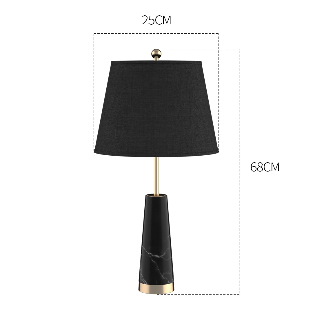 SOGA 2X 68cm Black Marble Bedside Desk Table Lamp Living Room Shade with Cone Shape Base, , , , , ,  - AU DEPOT 2