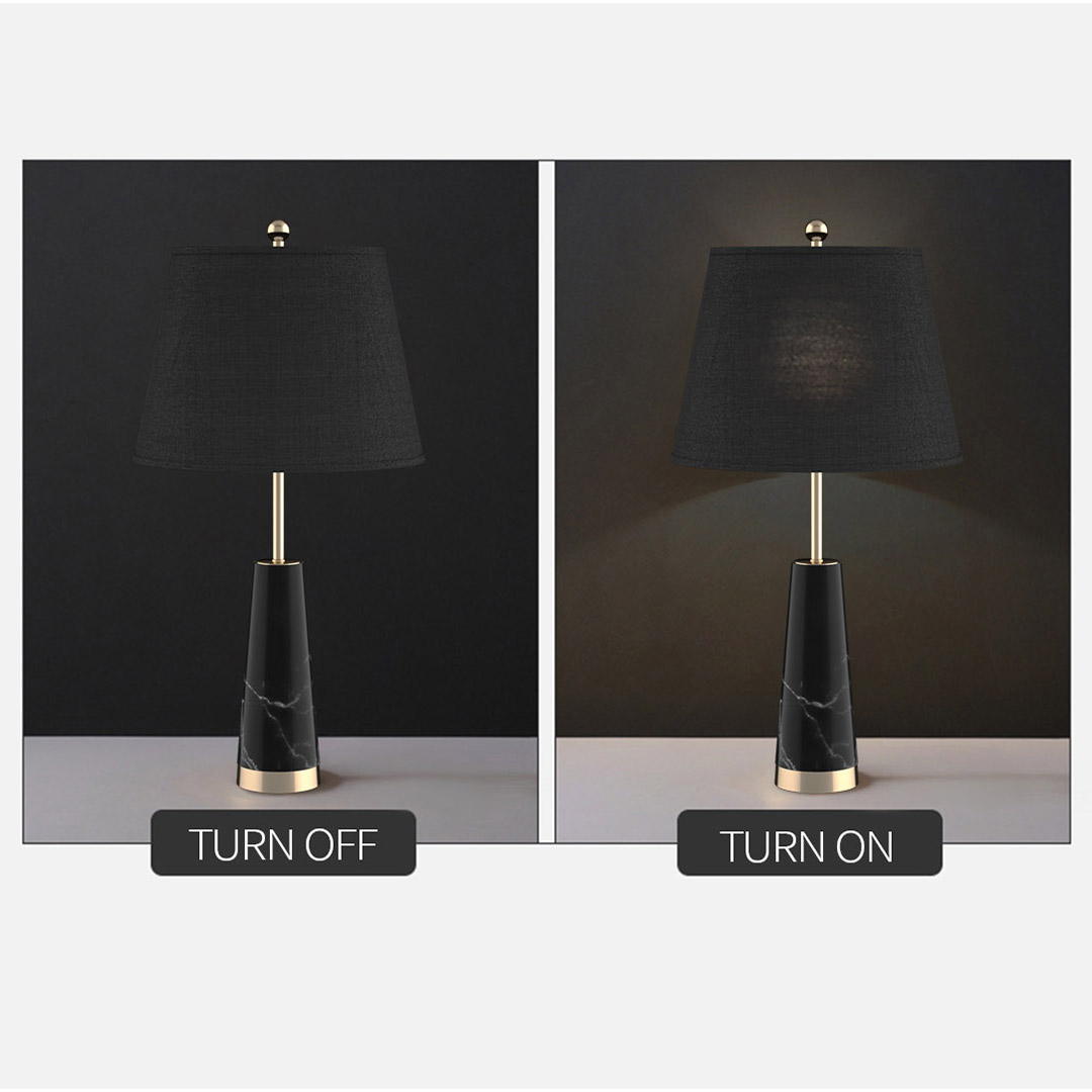 SOGA 2X 68cm Black Marble Bedside Desk Table Lamp Living Room Shade with Cone Shape Base, , , , , ,  - AU DEPOT 3