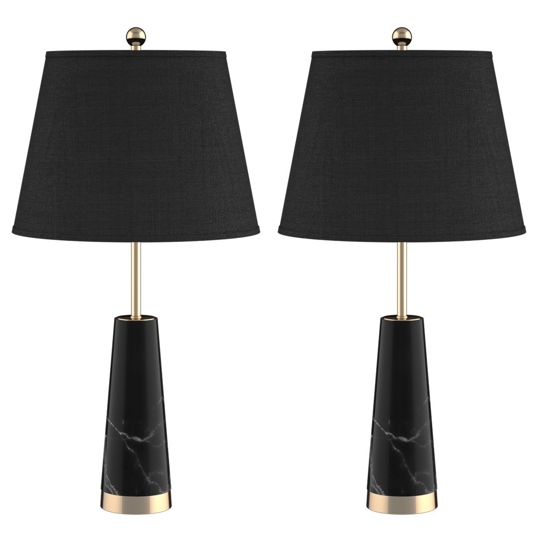 SOGA 2X 68cm Black Marble Bedside Desk Table Lamp Living Room Shade with Cone Shape Base, , , , , ,  - AU DEPOT 1