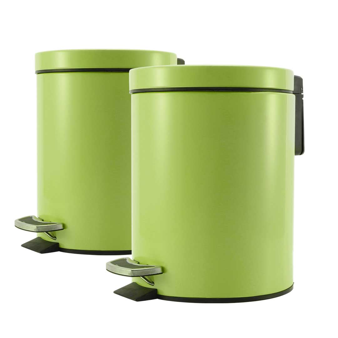 SOGA 2X 7L Foot Pedal Stainless Steel Rubbish Recycling Garbage Waste Trash Bin Round Green, , , , , ,  - AU DEPOT 1