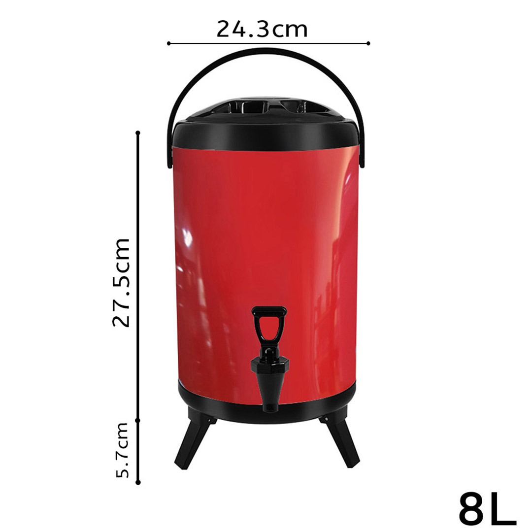 SOGA 2X 8L Stainless Steel Insulated Milk Tea Barrel Hot and Cold Beverage Dispenser Container with Faucet Red, , , , , ,  - AU DEPOT 2