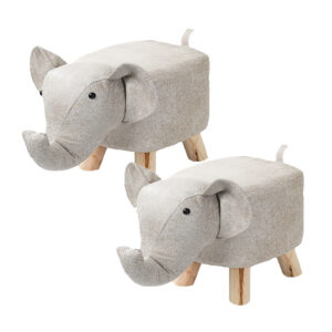 SOGA 2X Beige Children Bench Elephant Character Round Ottoman Stool Soft Small Comfy Seat Home Decor, , , , , ,  - AU DEPOT 1