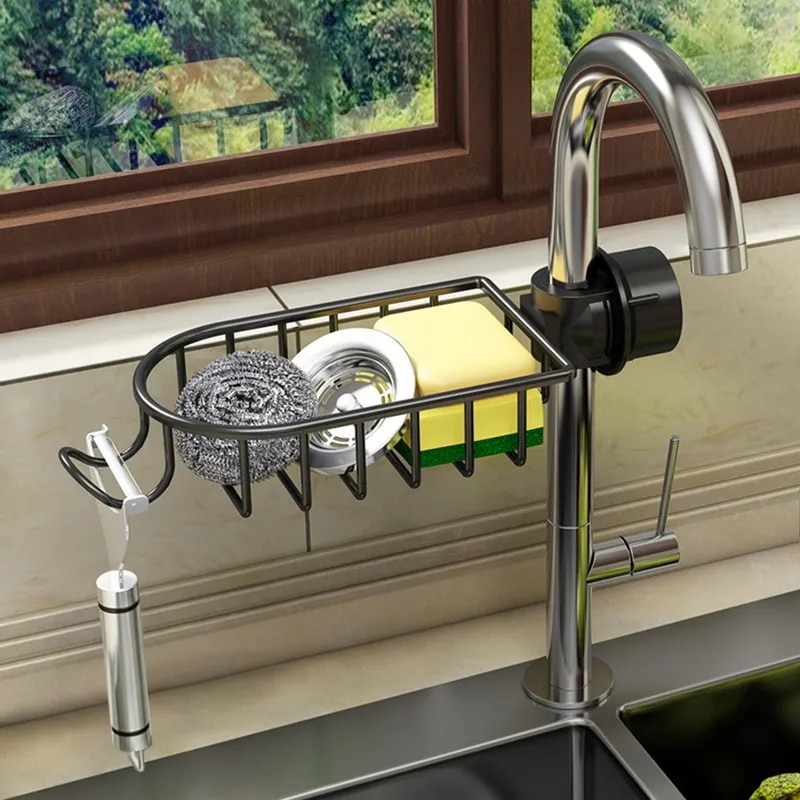 SOGA 2X Black Single Kitchen Sink Organiser Faucet Soap Sponge Caddy Rack Storage Drainer, , , , , ,  - AU DEPOT 2