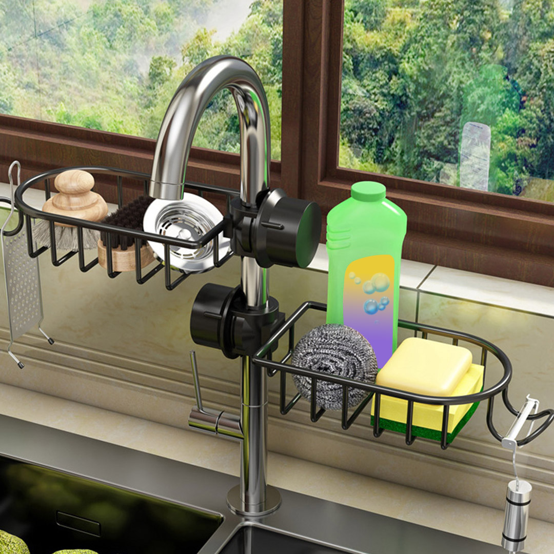 SOGA 2X Black Single Kitchen Sink Organiser Faucet Soap Sponge Caddy Rack Storage Drainer, , , , , ,  - AU DEPOT 3