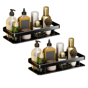 SOGA 2X Black Wall-Mounted Rectangular Bathroom Storage Organiser Space Saving Adhesive Shelf Rack, Home, Bathroom, Bathroom Accessories, Bathroom Storage, ,  - AU DEPOT 1