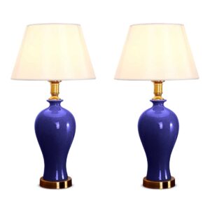 SOGA 2X Blue Ceramic Oval Table Lamp with Gold Metal Base Lamps TableLamp120BlueX2 AU DEPOT - AU DEPOT