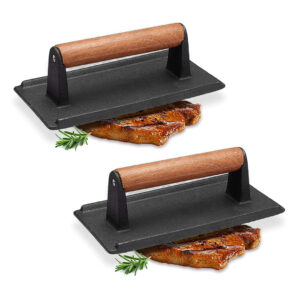 SOGA 2X Cast Iron Bacon Meat Steak Press Grill BBQ with Wood Handle Weight Plate Benchtop Cooking ZPaiA9X2 AU DEPOT - AU DEPOT