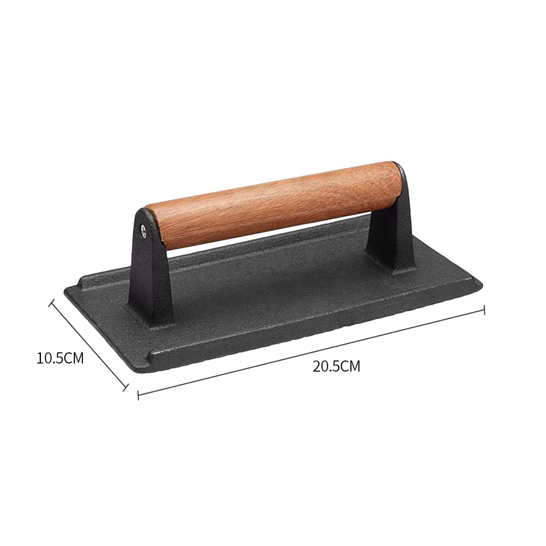 SOGA 2X Cast Iron Bacon Meat Steak Press Grill BBQ with Wood Handle Weight Plate, , , , , ,  - AU DEPOT 5