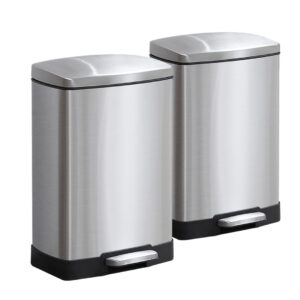 SOGA 2X Foot Pedal Stainless Steel Rubbish Recycling Garbage Waste Trash Bin Rectangular Shape 12L Silver Kitchen Bins RubbishBinU12L05X2 AU DEPOT - AU DEPOT