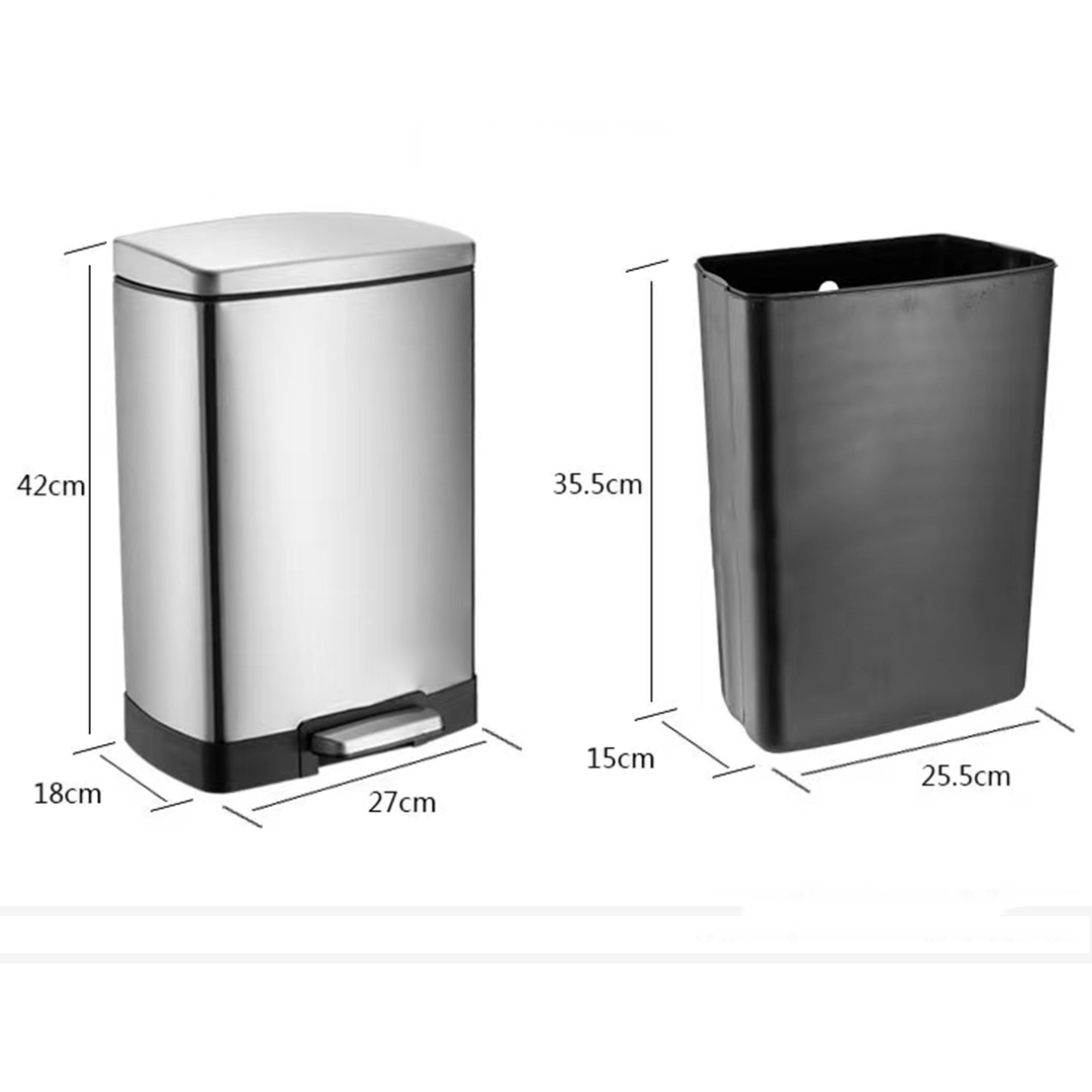 SOGA 2X Foot Pedal Stainless Steel Rubbish Recycling Garbage Waste Trash Bin Rectangular Shape 12L Silver, , , , , ,  - AU DEPOT 9