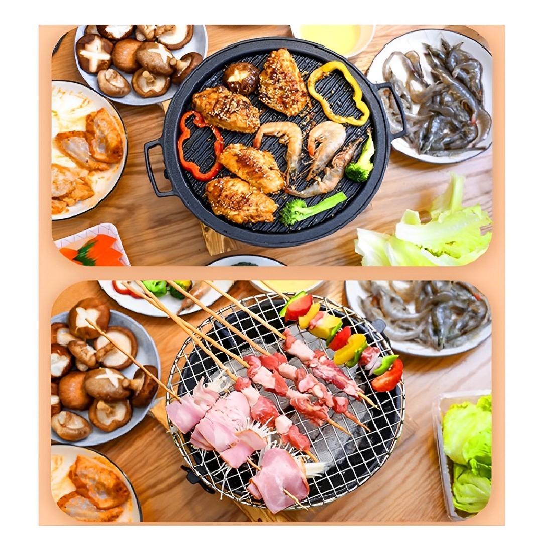 SOGA 2X Large Cast Iron Round Stove Charcoal Table Net Grill Japanese Style BBQ Picnic Camping with Wooden Board, , , , , ,  - AU DEPOT 8