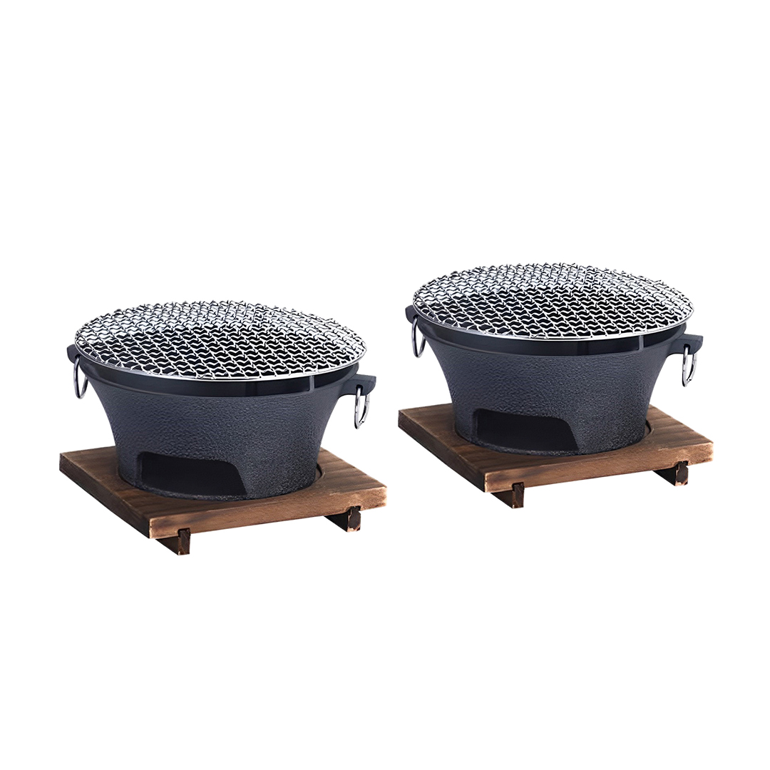 SOGA 2X Large Cast Iron Round Stove Charcoal Table Net Grill Japanese Style BBQ Picnic Camping with Wooden Board, , , , , ,  - AU DEPOT 1