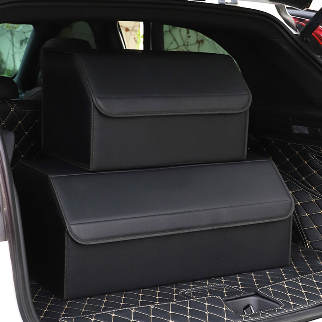 SOGA 2X Leather Car Boot Collapsible Foldable Trunk Cargo Organizer Portable Storage Box Black Large, , , , , ,  - AU DEPOT 9