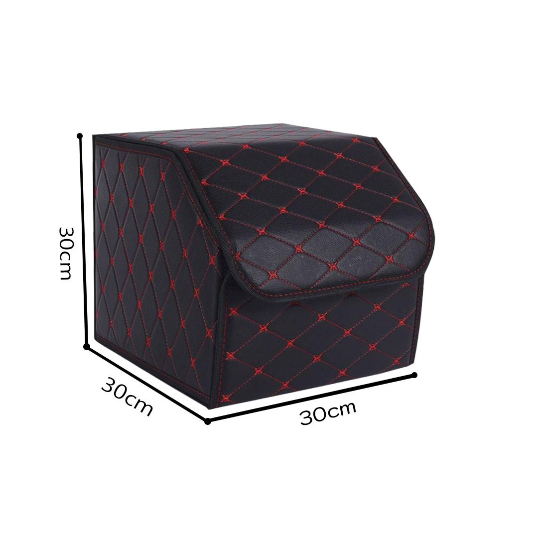 SOGA 2X Leather Car Boot Collapsible Foldable Trunk Cargo Organizer Portable Storage Box Black/Red Stitch Small, , , , , ,  - AU DEPOT 2