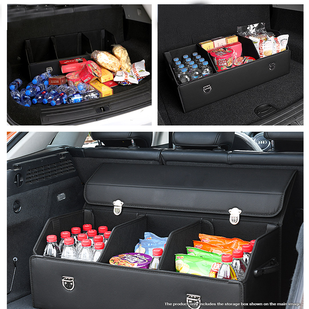 SOGA 2X Leather Car Boot Collapsible Foldable Trunk Cargo Organizer Portable Storage Box With Lock Black Medium, , , , , ,  - AU DEPOT 8