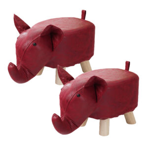 SOGA 2X Red Children Bench Elephant Character Round Ottoman Stool Soft Small Comfy Seat Home Decor, , , , , ,  - AU DEPOT 1