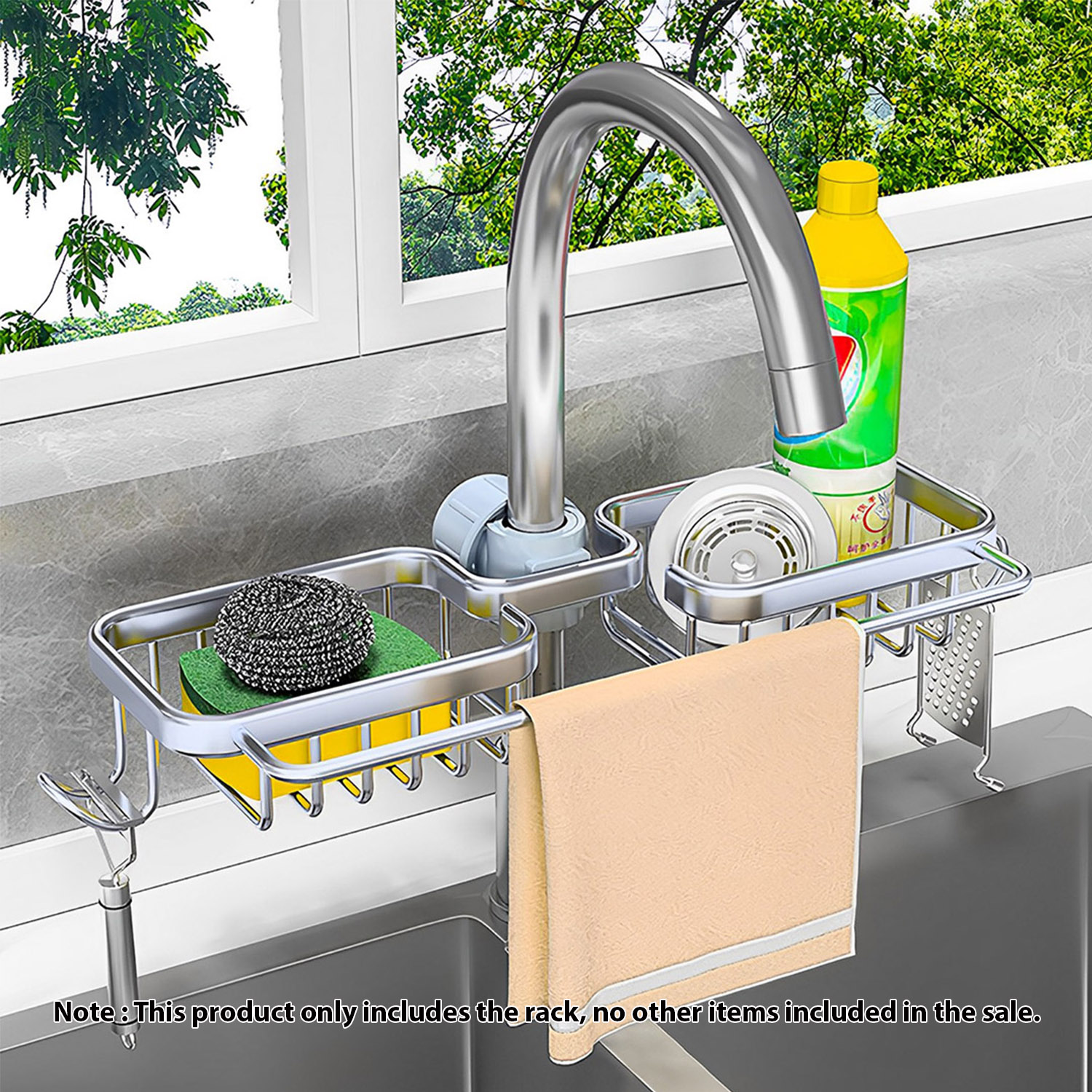 SOGA 2X Silver Kitchen Sink Organiser Faucet Soap Sponge Caddy Rack Drainer with Towel Bar Holder, , , , , ,  - AU DEPOT 2