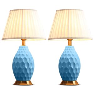 SOGA 2X Textured Ceramic Oval Table Lamp with Gold Metal Base Blue Lamps TableLamp180BlueX2 AU DEPOT - AU DEPOT