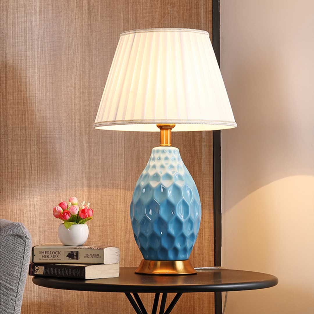 SOGA 2X Textured Ceramic Oval Table Lamp with Gold Metal Base Blue, , , , , ,  - AU DEPOT 5