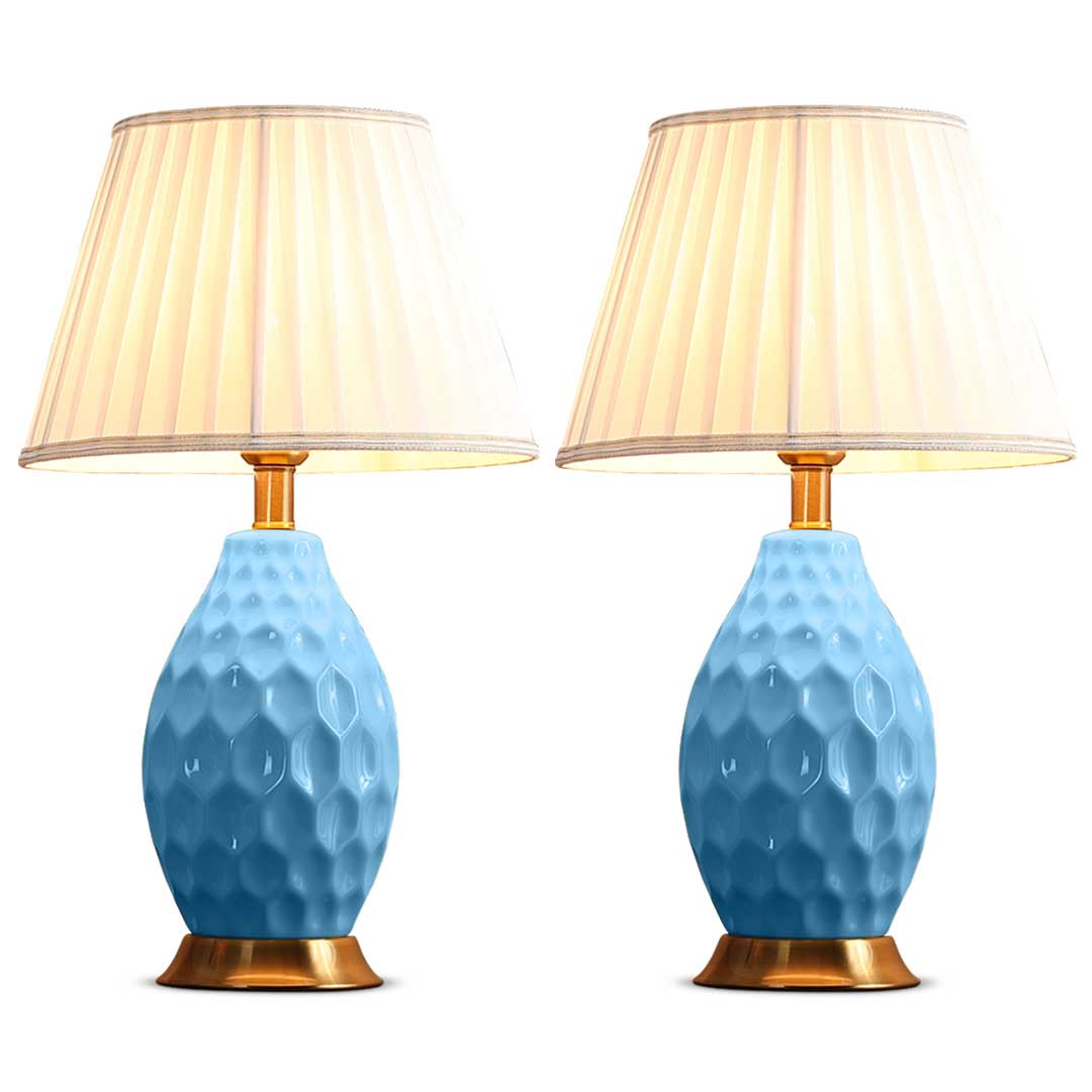 SOGA 2X Textured Ceramic Oval Table Lamp with Gold Metal Base Blue, , , , , ,  - AU DEPOT 1