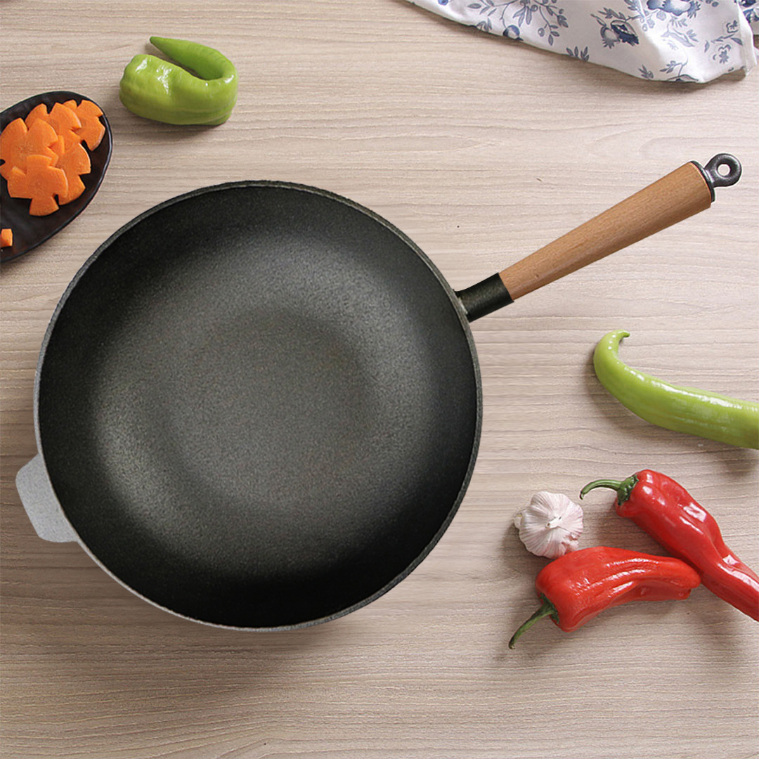 SOGA 31cm Commercial Cast Iron Wok Round Bottom FryPan Home Cooking Skillet, , , , , ,  - AU DEPOT 5