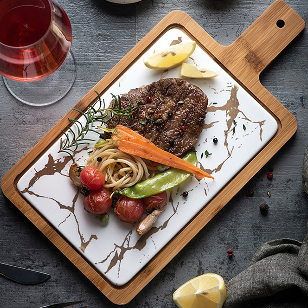 SOGA 33.5cm White Square Wooden Serving Tray Slate Steak Serving Platter Chopping Board Paddle Home Decor, , , , , ,  - AU DEPOT 3