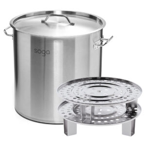 SOGA 33L Stainless Steel Stock Pot with Two Steamer Rack Insert Stockpot Tray stock multi pots StockPot35CM 2XRack34CM AU DEPOT - AU DEPOT