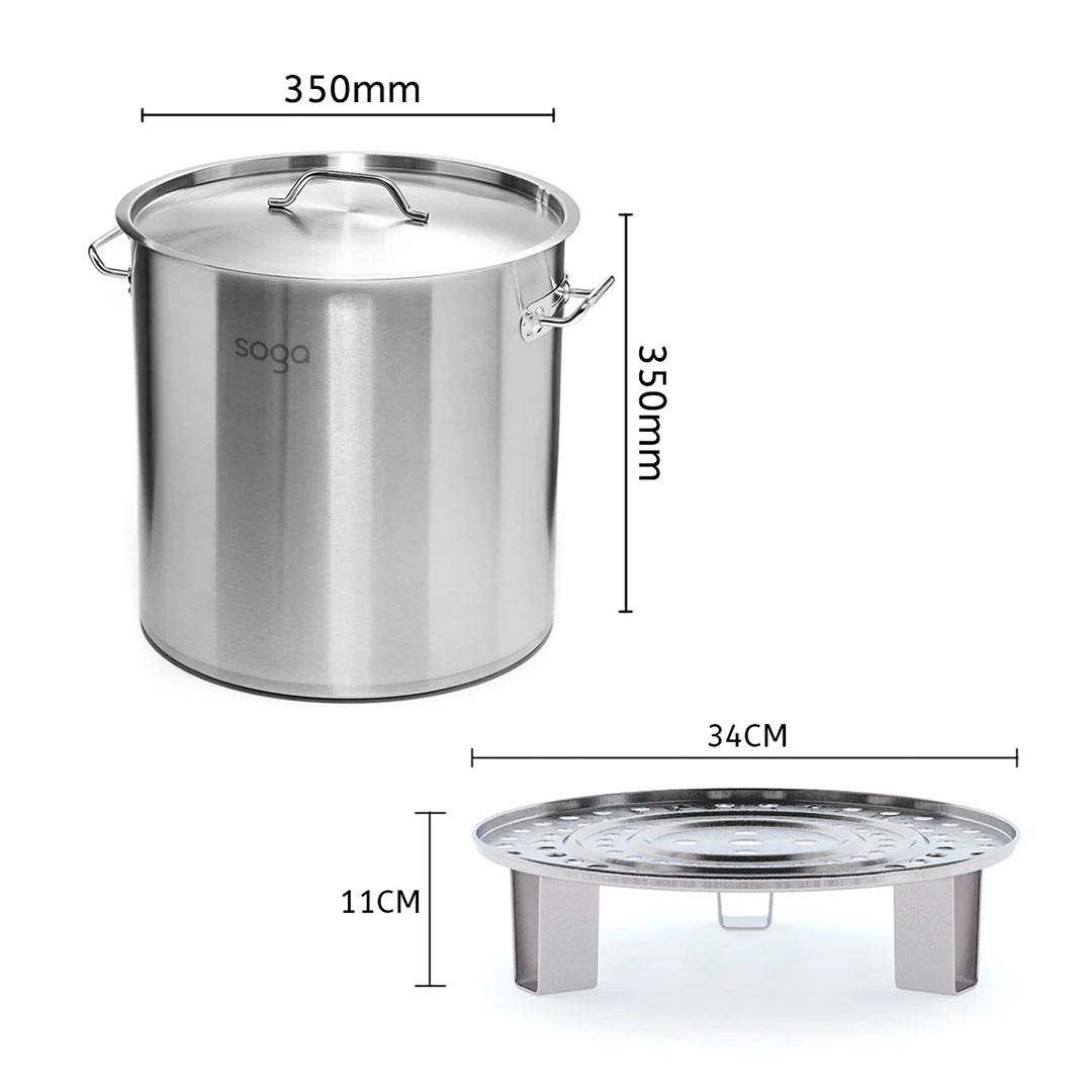 SOGA 33L Stainless Steel Stock Pot with Two Steamer Rack Insert Stockpot Tray, , , , , ,  - AU DEPOT 7