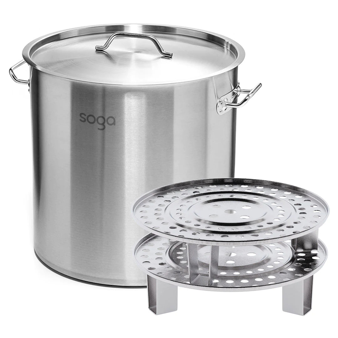 SOGA 33L Stainless Steel Stock Pot with Two Steamer Rack Insert Stockpot Tray, , , , , ,  - AU DEPOT 1