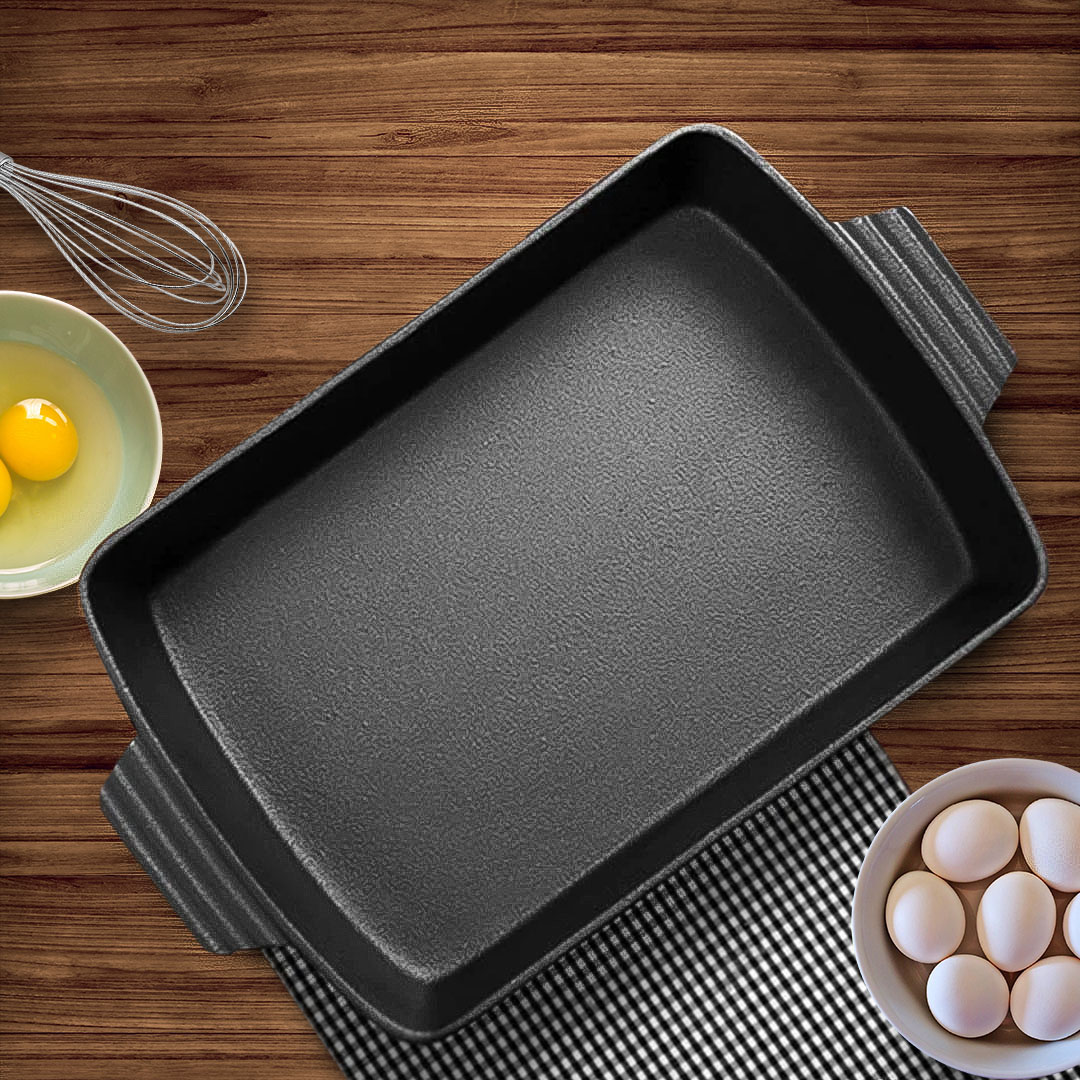 SOGA 33cm Cast Iron Rectangle Bread Cake Baking Dish Lasagna Roasting Pan, , , , , ,  - AU DEPOT 2