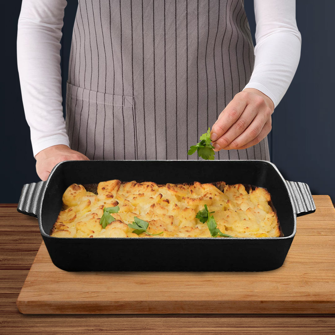 SOGA 33cm Cast Iron Rectangle Bread Cake Baking Dish Lasagna Roasting Pan, , , , , ,  - AU DEPOT 8