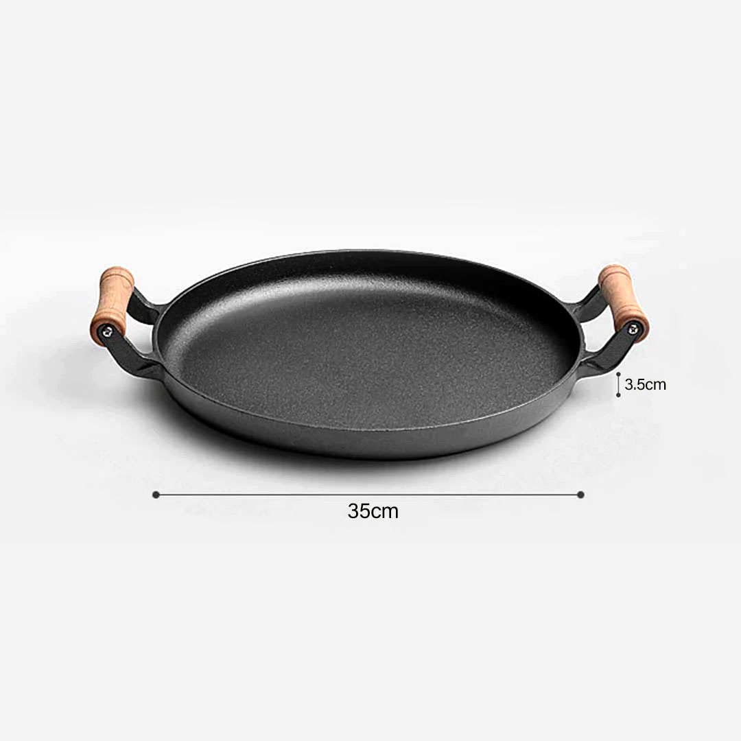 SOGA 35cm Cast Iron Frying Pan Skillet Steak Sizzle Fry Platter With Wooden Handle No Lid, , , , , ,  - AU DEPOT 5