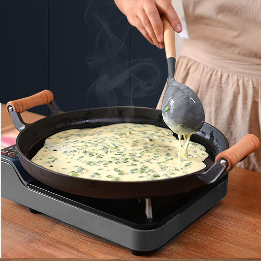 SOGA 35cm Cast Iron Frying Pan Skillet Steak Sizzle Fry Platter With Wooden Handle No Lid, , , , , ,  - AU DEPOT 6