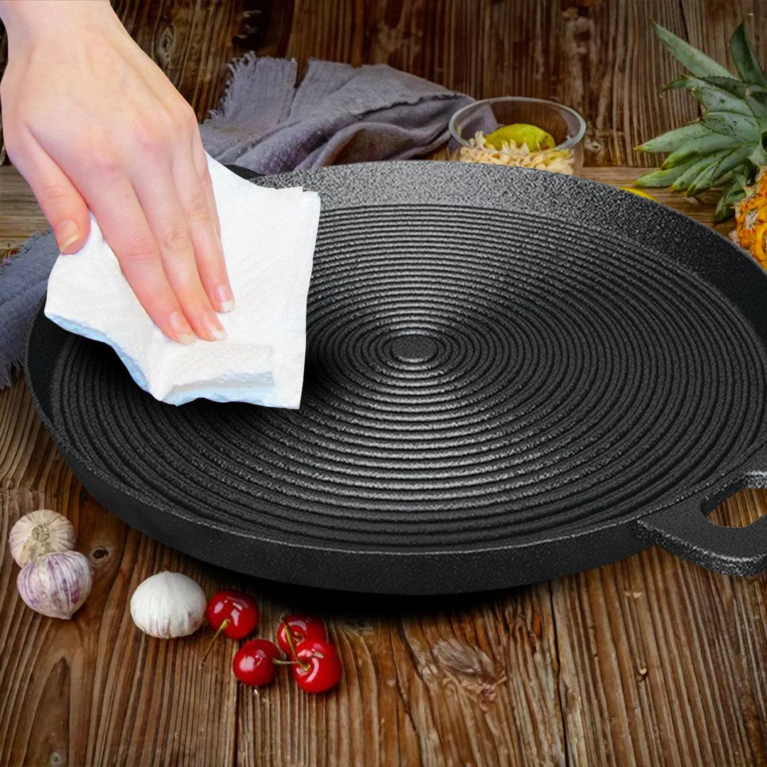 SOGA 35cm Round Ribbed Cast Iron Frying Pan Skillet Steak Sizzle Platter with Handle, , , , , ,  - AU DEPOT 9