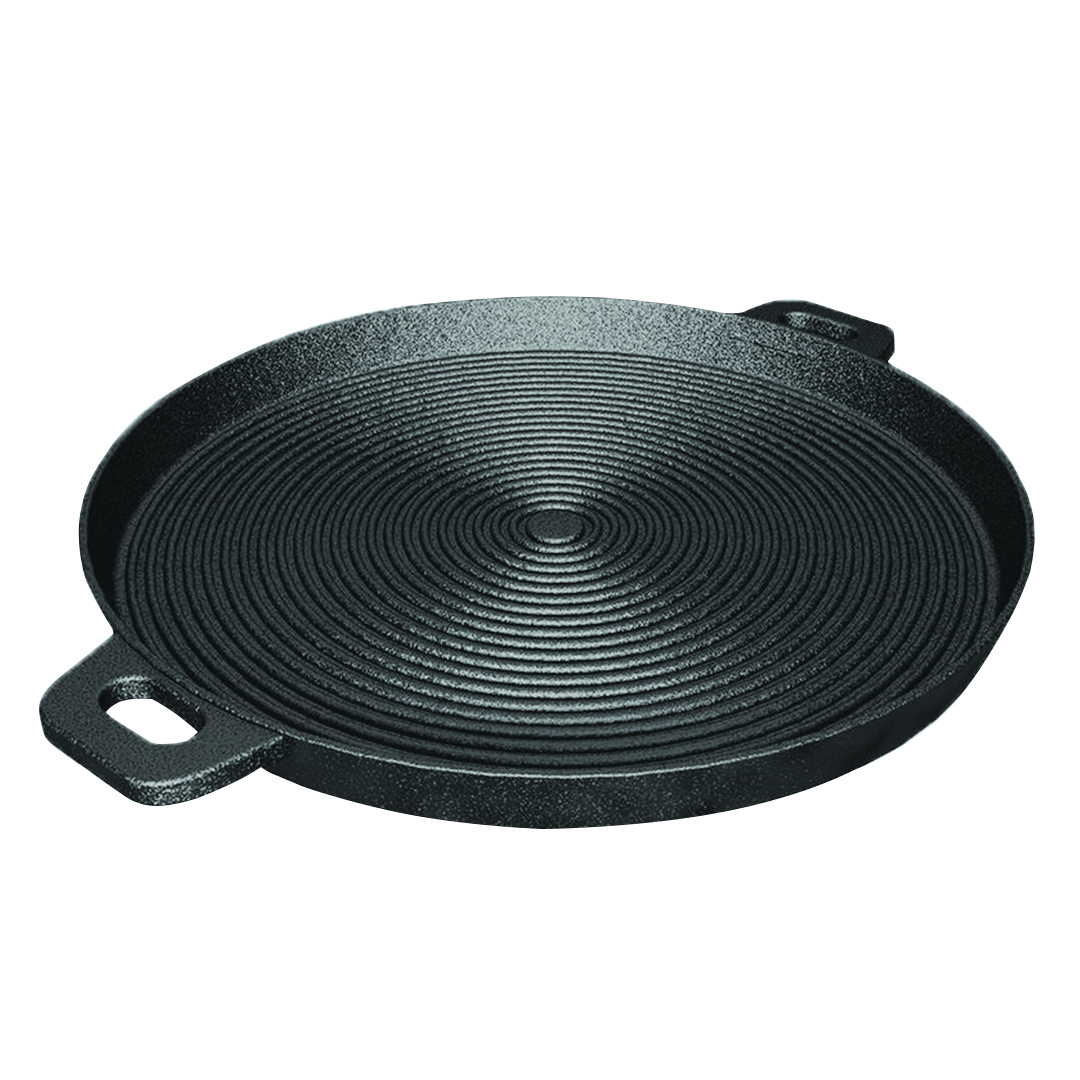 SOGA 35cm Round Ribbed Cast Iron Frying Pan Skillet Steak Sizzle Platter with Handle, , , , , ,  - AU DEPOT 1