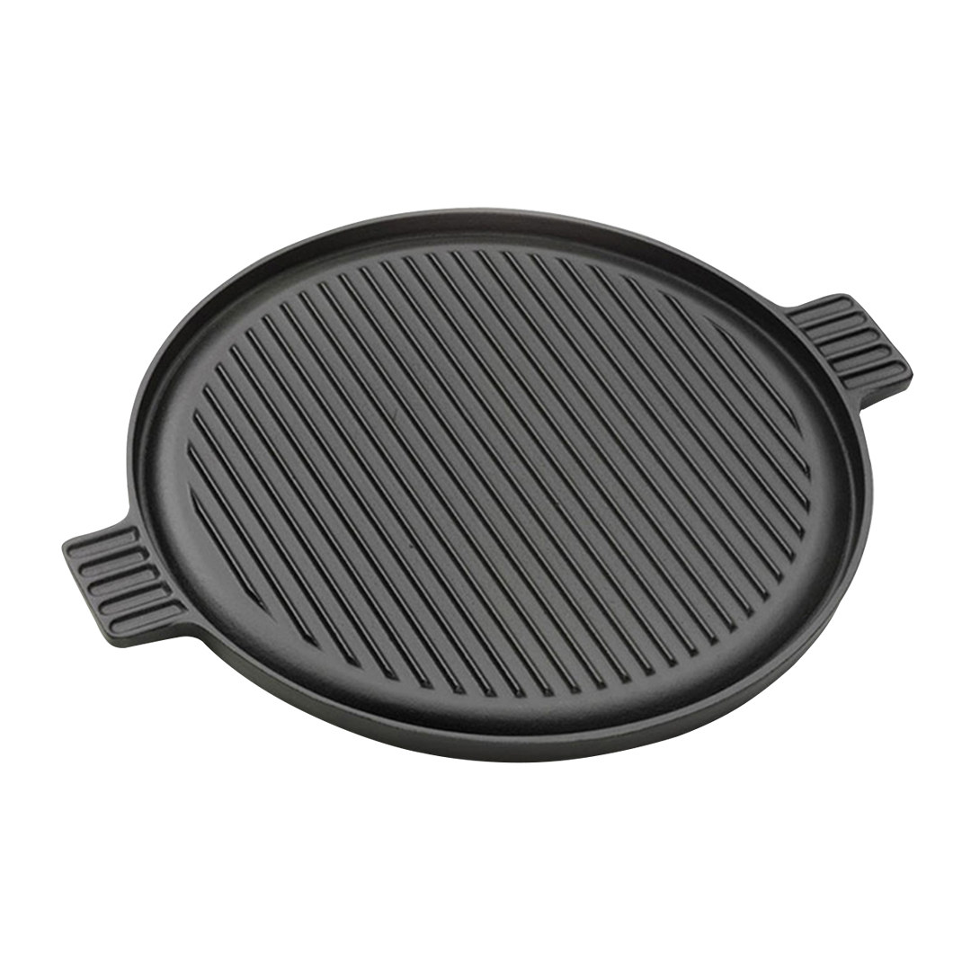 SOGA 43cm Round Ribbed Cast Iron Frying Pan Skillet Steak Sizzle Platter with Handle, , , , , ,  - AU DEPOT 1