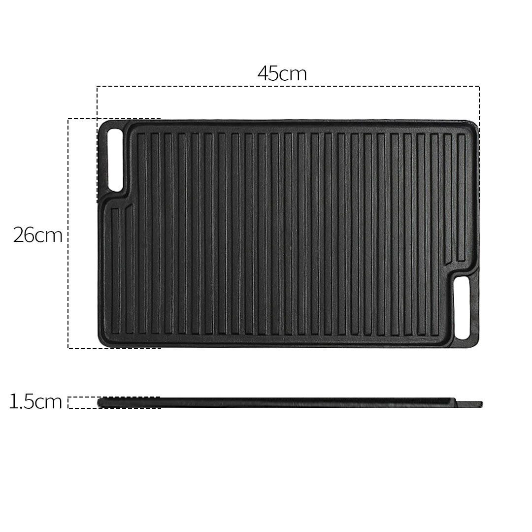 SOGA 45cm Rectangular Cast Iron Portable Fry BBQ Grill Plate Cooking Pan Tray with Handle, , , , , ,  - AU DEPOT 7