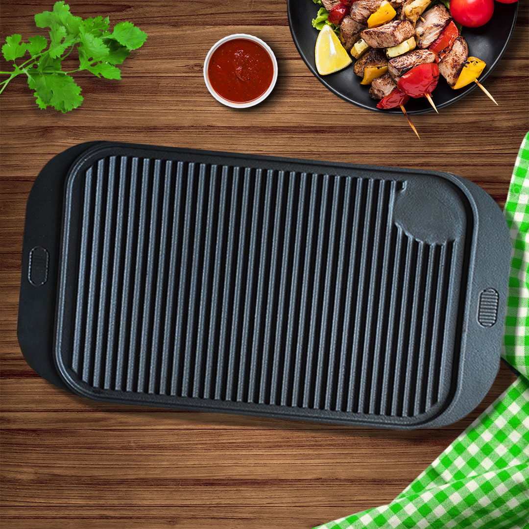 SOGA 47cm Cast Iron Ridged Griddle Hot Plate Grill Pan BBQ Stovetop, , , , , ,  - AU DEPOT 2