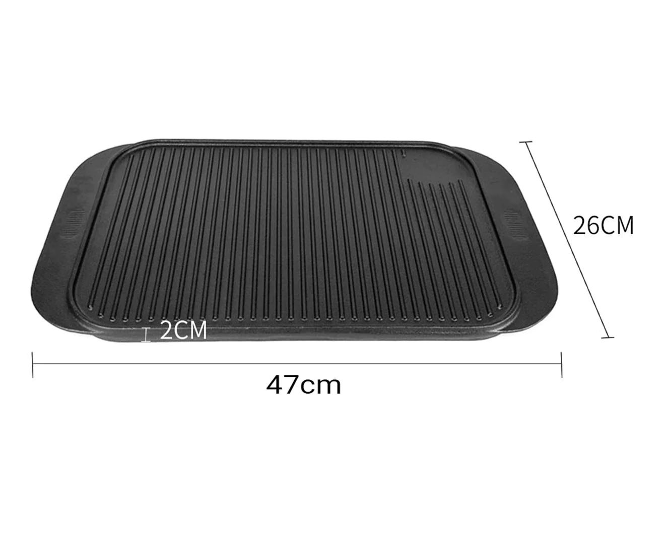 SOGA 47cm Cast Iron Ridged Griddle Hot Plate Grill Pan BBQ Stovetop, , , , , ,  - AU DEPOT 5