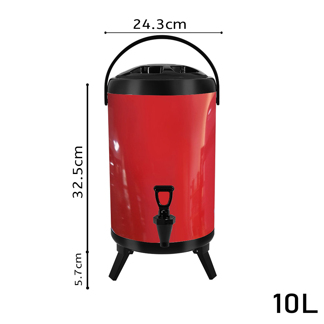 SOGA 4X 10L Stainless Steel Insulated Milk Tea Barrel Hot and Cold Beverage Dispenser Container with Faucet Red, , , , , ,  - AU DEPOT 2