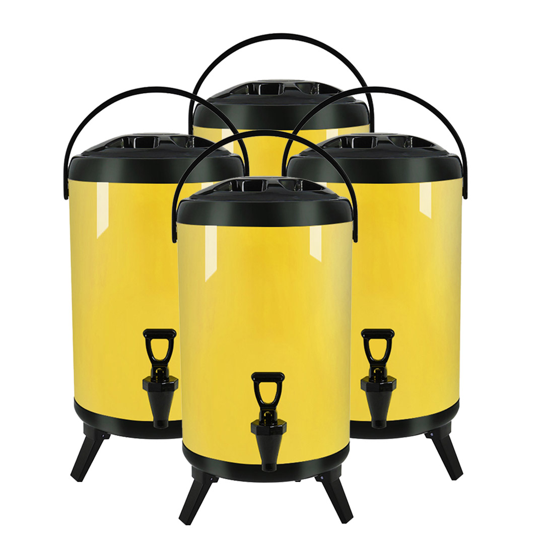 SOGA 4X 10L Stainless Steel Insulated Milk Tea Barrel Hot and Cold Beverage Dispenser Container with Faucet Yellow, , , , , ,  - AU DEPOT 1