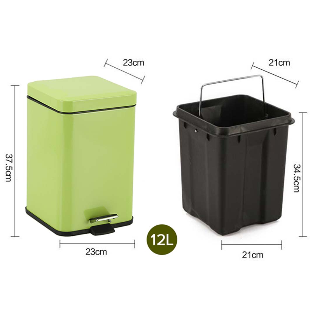 SOGA 4X 12L Foot Pedal Stainless Steel Rubbish Recycling Garbage Waste Trash Bin Square Green, , , , , ,  - AU DEPOT 2