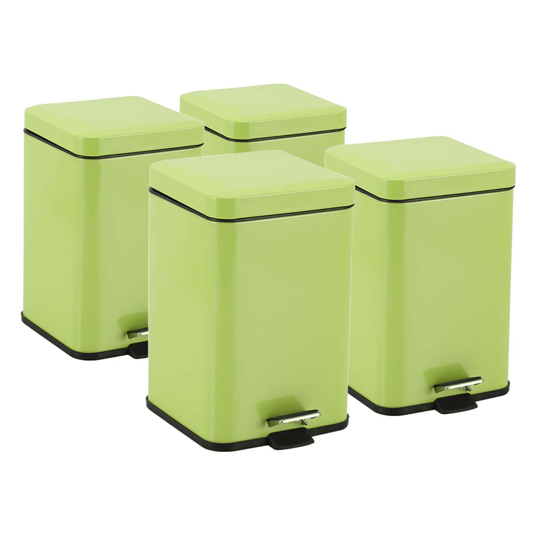 SOGA 4X 12L Foot Pedal Stainless Steel Rubbish Recycling Garbage Waste Trash Bin Square Green, , , , , ,  - AU DEPOT 1