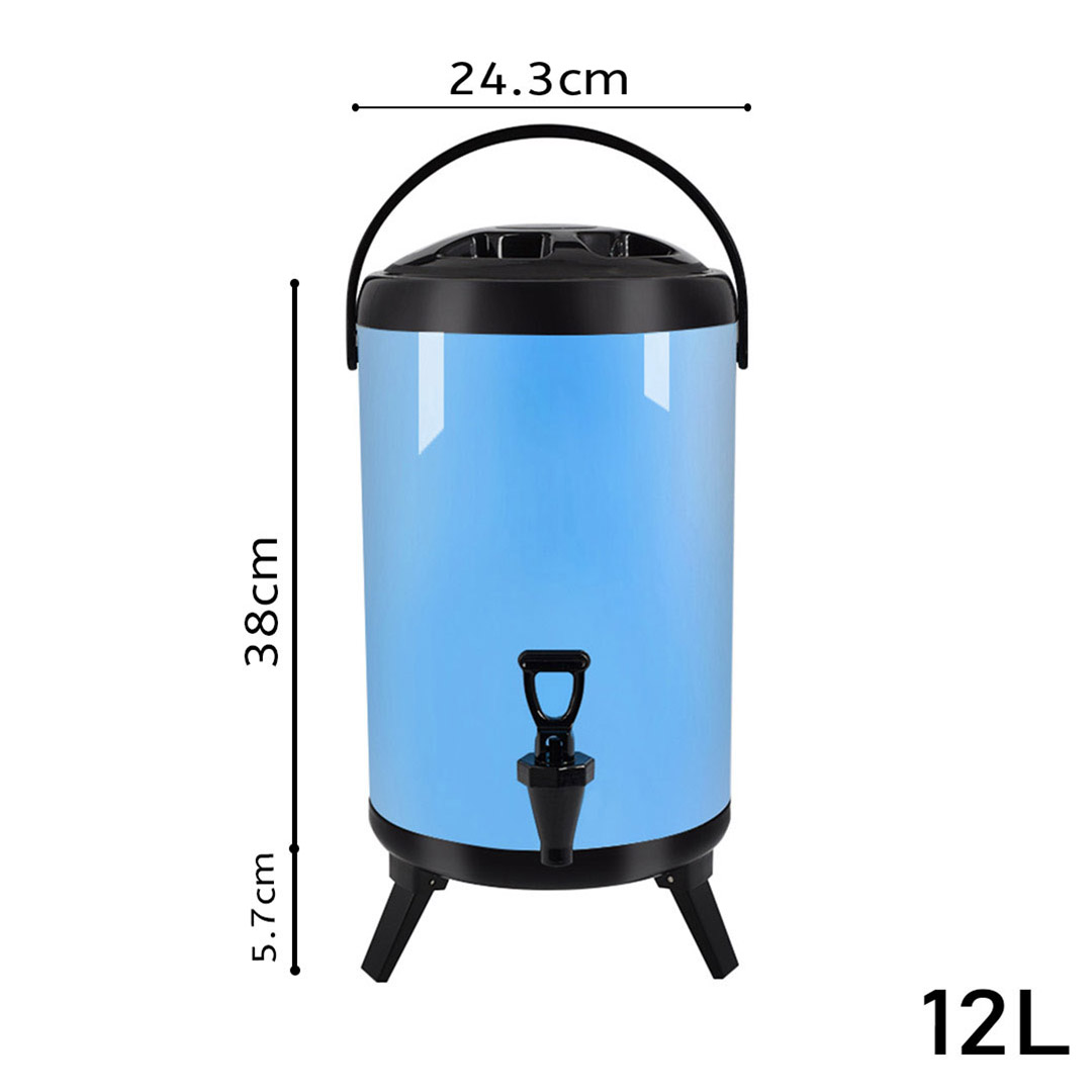 SOGA 4X 12L Stainless Steel Insulated Milk Tea Barrel Hot and Cold Beverage Dispenser Container with Faucet Blue, , , , , ,  - AU DEPOT 2