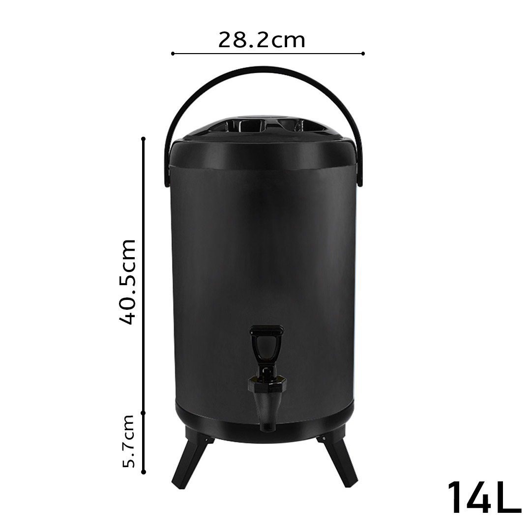 SOGA 4X 14L Stainless Steel Insulated Milk Tea Barrel Hot and Cold Beverage Dispenser Container with Faucet Black, , , , , ,  - AU DEPOT 2