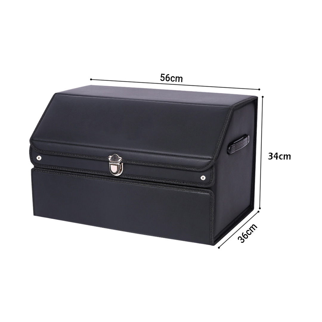 SOGA 4X 56cm Leather Car Boot Collapsible Foldable Trunk Cargo Organizer Portable Storage Box with Lock Black, , , , , ,  - AU DEPOT 6