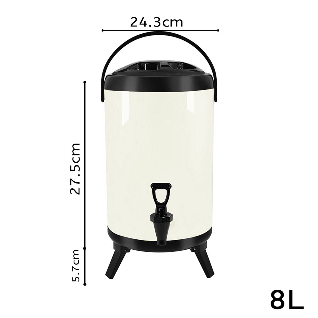 SOGA 4X 8L Stainless Steel Insulated Milk Tea Barrel Hot and Cold Beverage Dispenser Container with Faucet White, , , , , ,  - AU DEPOT 2