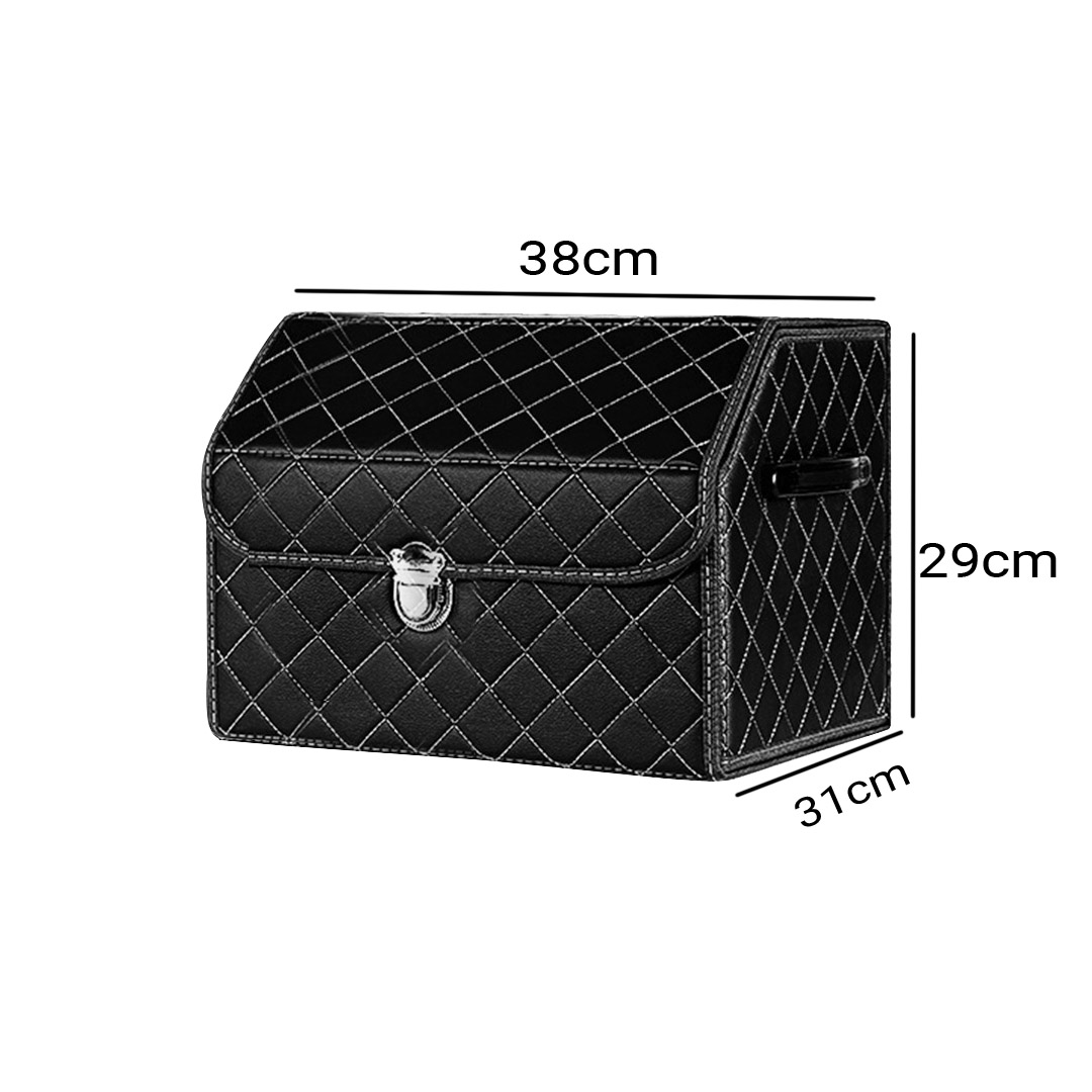 SOGA 4X Leather Car Boot Collapsible Foldable Trunk Cargo Organizer Portable Storage Box Black/White Stitch with Lock Small, , , , , ,  - AU DEPOT 5