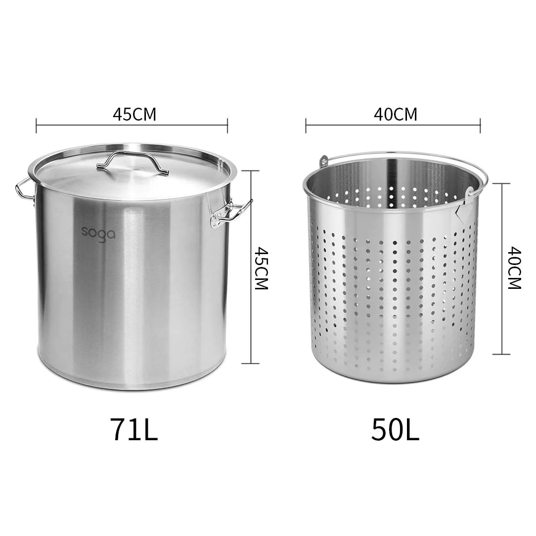 SOGA 71L 18/10 Stainless Steel Stockpot with Perforated Stock pot Basket Pasta Strainer, , , , , ,  - AU DEPOT 9