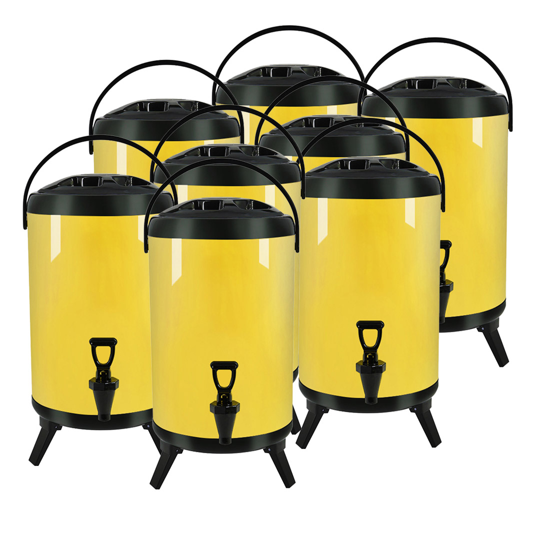 SOGA 8X 10L Stainless Steel Insulated Milk Tea Barrel Hot and Cold Beverage Dispenser Container with Faucet Yellow, , , , , ,  - AU DEPOT 1